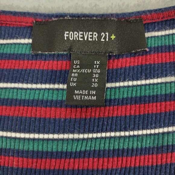 Forever 21 Plus Striped Ribbed Knit Scoop Neck Midi Dress Multicolor 1X - Picture 10 of 12